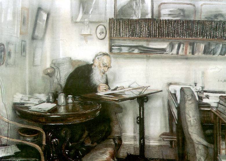 В. Н. Мешков. Л. Н. Толстой в яснополянской библиотеке. 1910г.