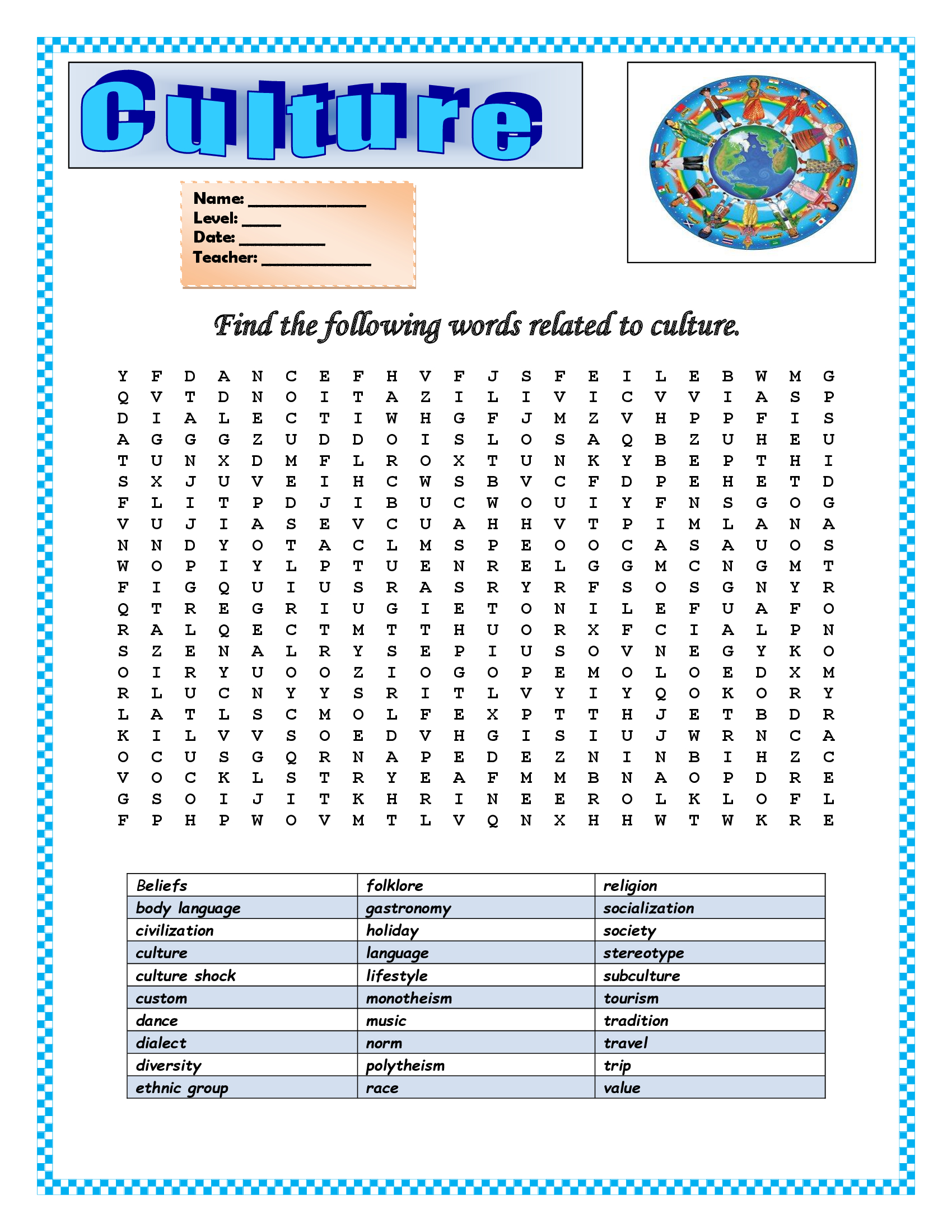 Word 30. Wordsearch Culture. Culture Worksheets. Culture Word. Worksheet about Culture.