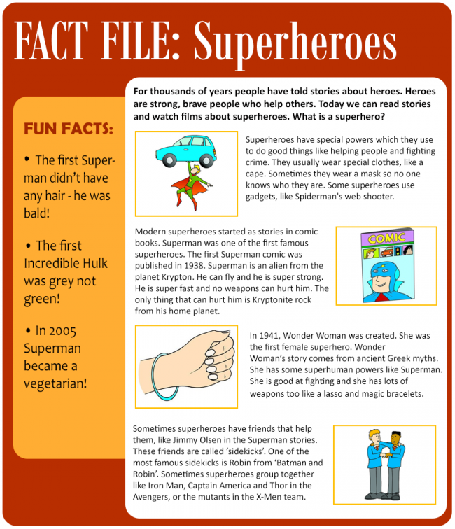 English reading for Kids. Fun facts for Kids. Superpower Worksheet. British Council for Kids.