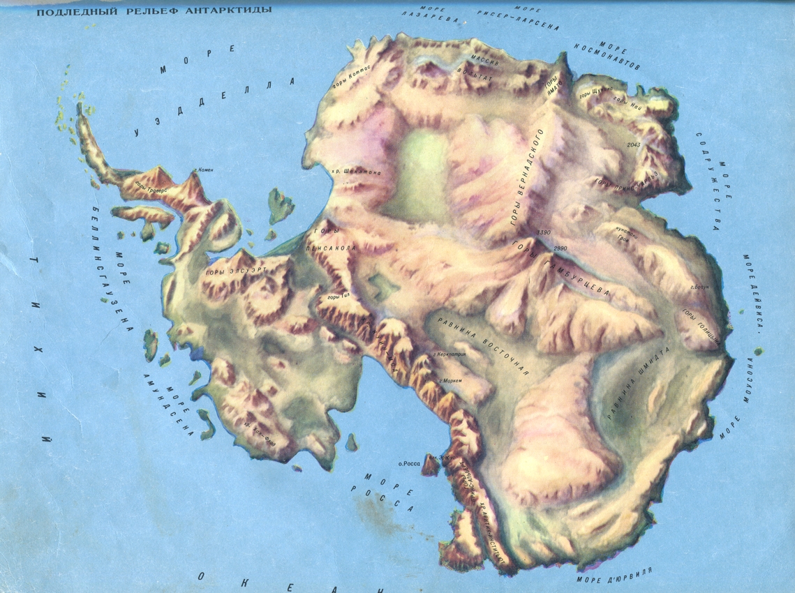 Карта подледного рельефа антарктиды